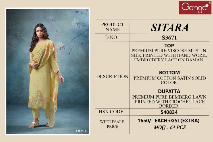 Ganga Sitara 3671 catalog wholesale daily wear salwar kameez 