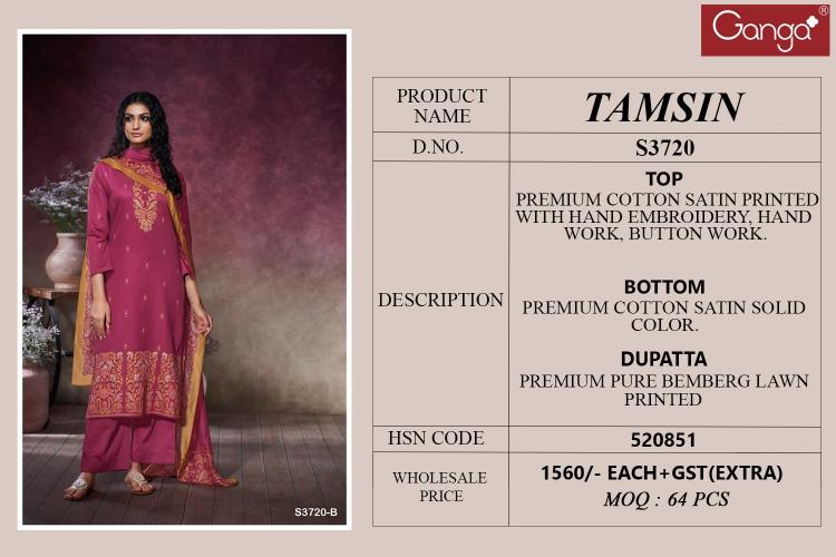 Ganga Tamsin 3720 catalog unstitched salwar kameez wholesale pakistan