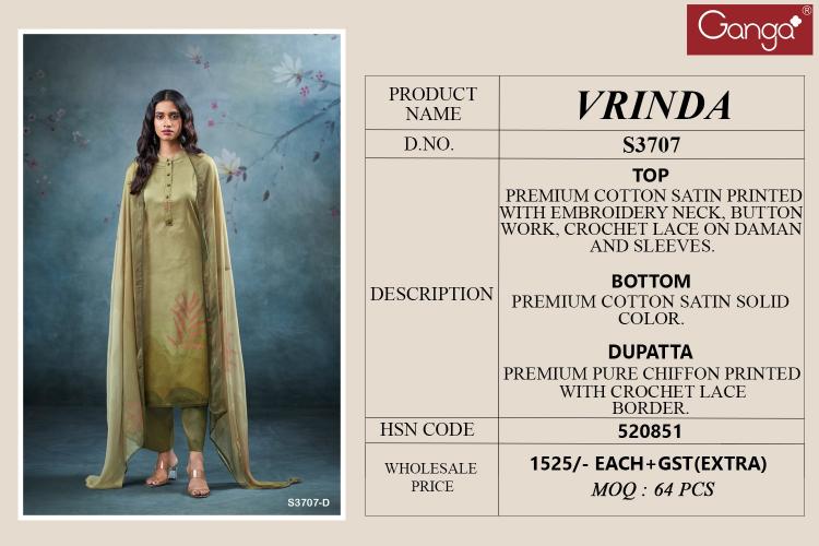 Ganga Vrinda 3707 catalog unstitched salwar kameez wholesalers uk