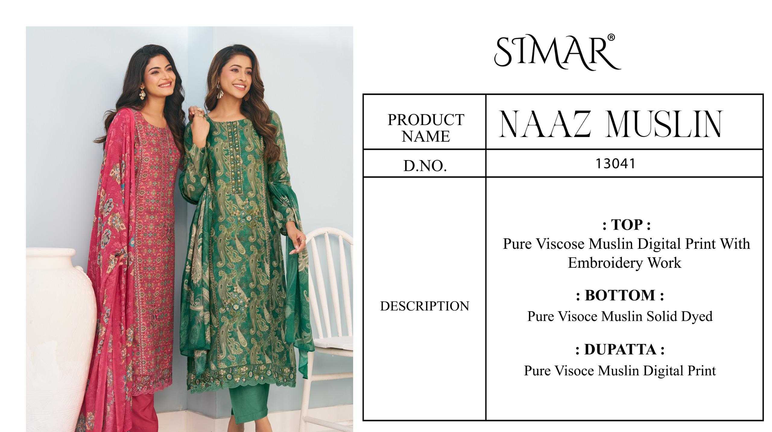 Glossy Simar Naaz Muslin catalog salwar kameez material wholesale in mumbai
