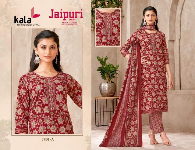 Kala Jaipuri Vol-8 – Kurti Pant With Dupatta - Wholesale Catalog