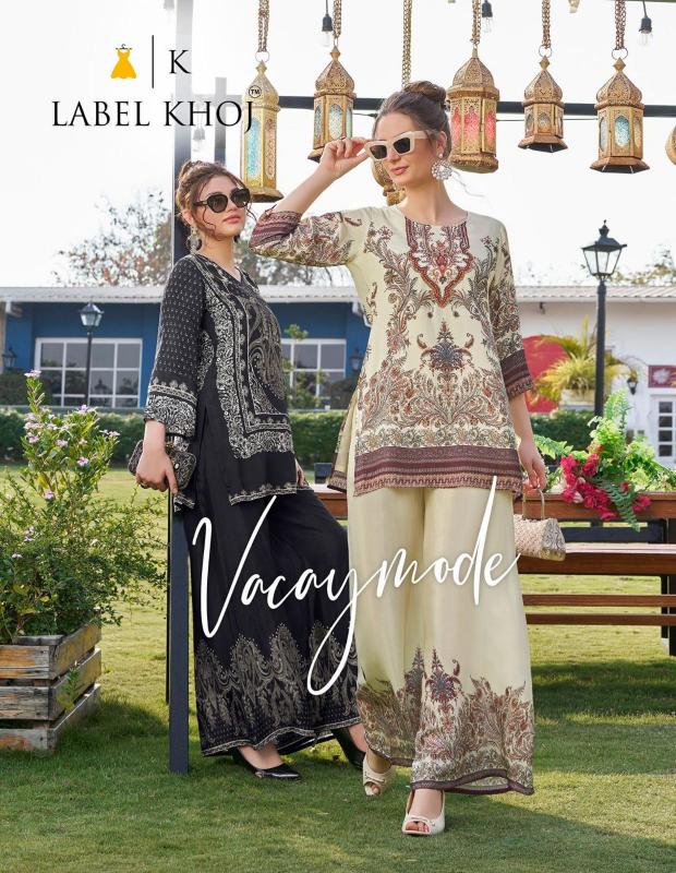 Label Khoj Vacay Mode catalog modest co ord sets pakistan style replica