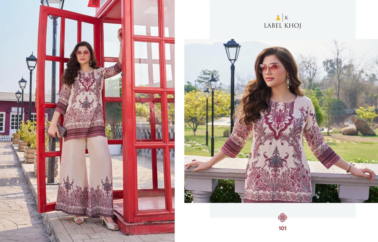 Label Khoj Vacay Mode catalog modest co ord sets pakistan style replica