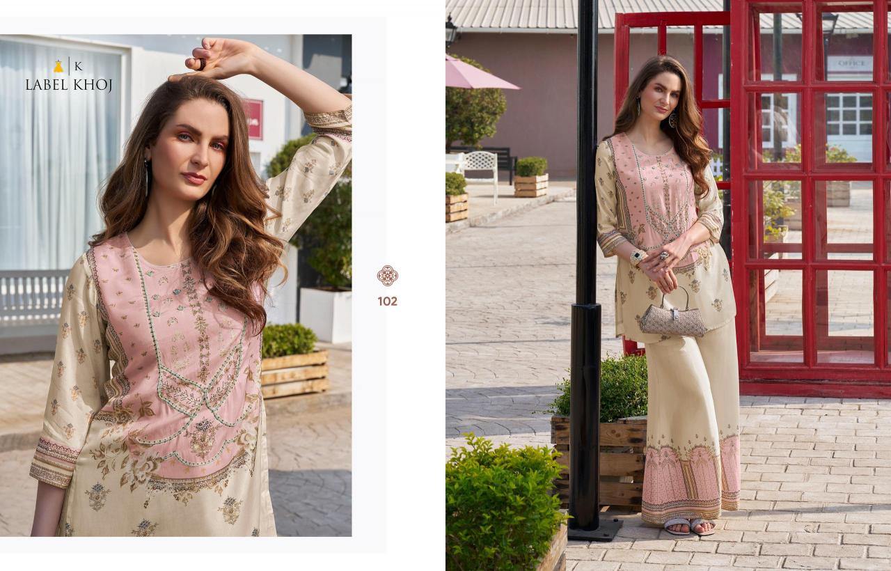 Label Khoj Vacay Mode catalog modest co ord sets pakistan style replica