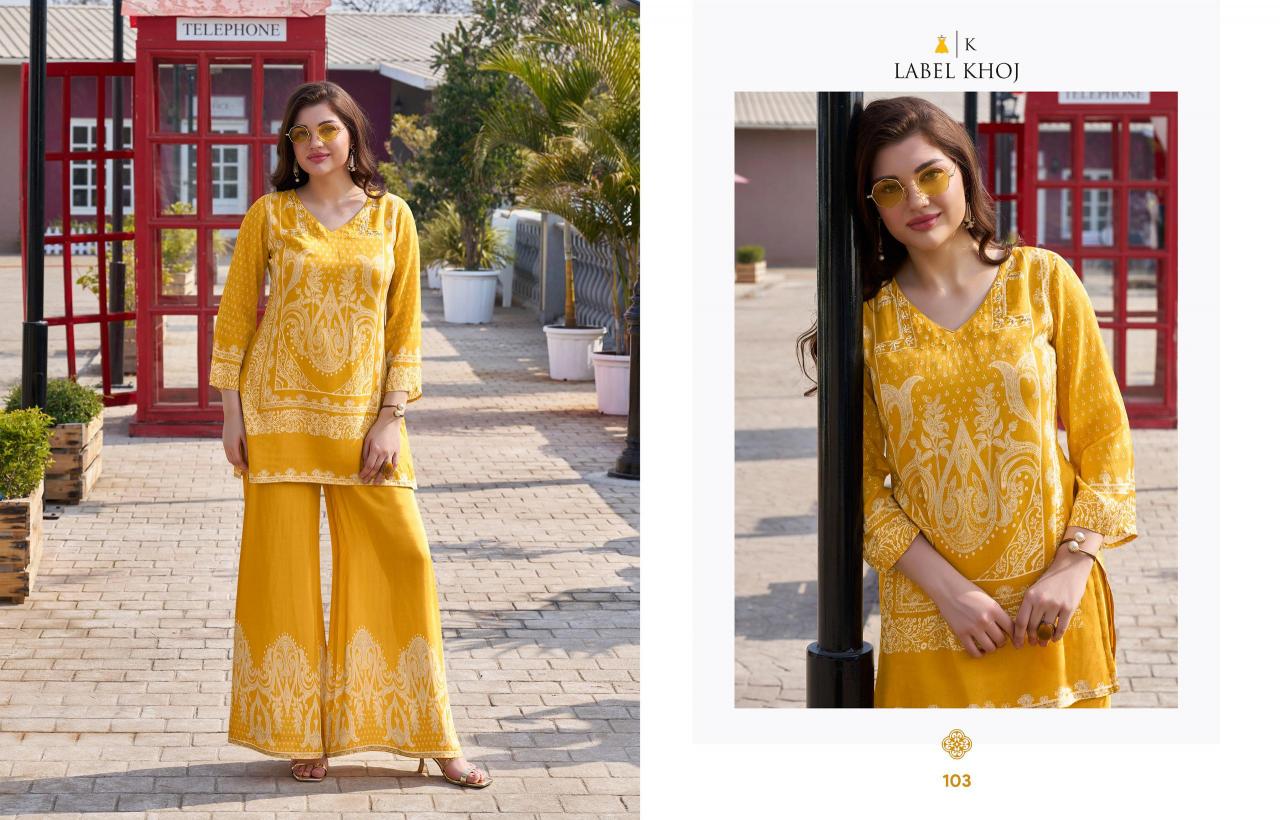 Label Khoj Vacay Mode catalog modest co ord sets pakistan style replica