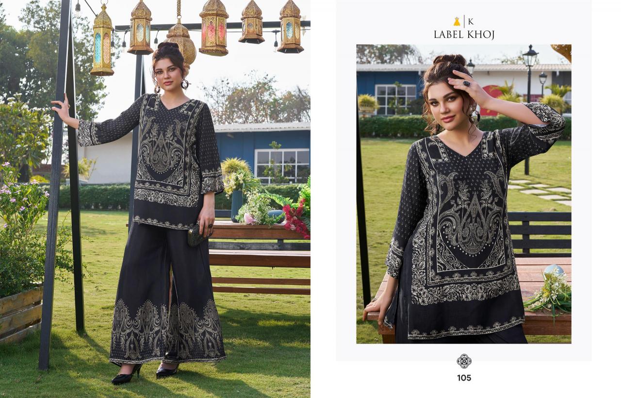 Label Khoj Vacay Mode catalog modest co ord sets pakistan style replica