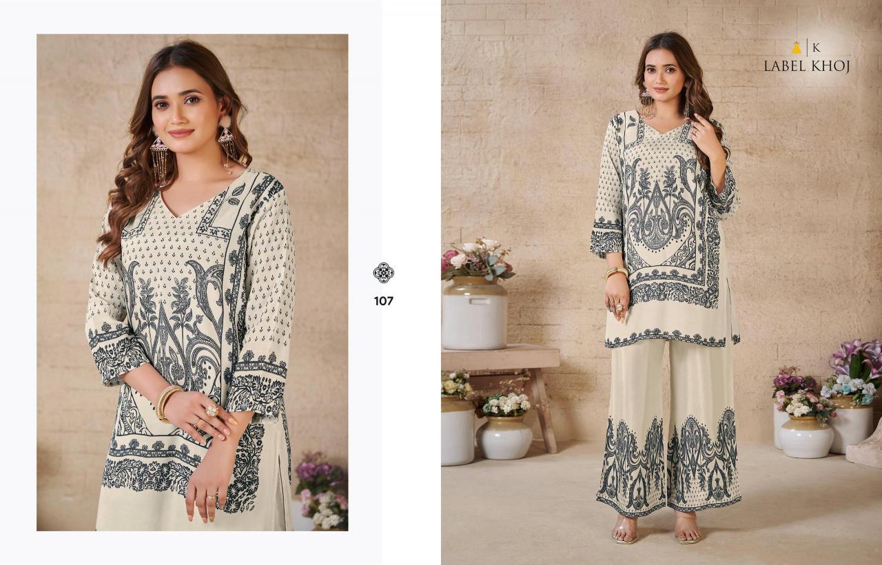 Label Khoj Vacay Mode catalog modest co ord sets pakistan style replica
