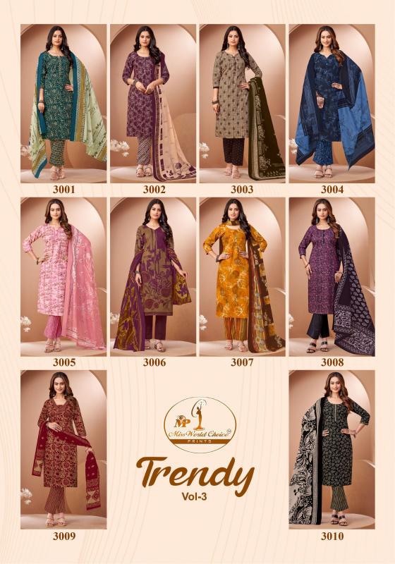 Miss World Trendy Vol-3 – Kurti Pant With Dupatta - Wholesale Catalog