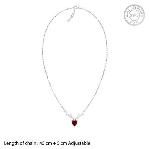 Nitya 925 Silver Deer Heart in Red Necklace