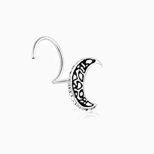 Nitya Oxidised Silver Crescent Moon Nose Pin