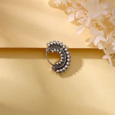 Nitya Oxidised Silver Half Moon Nose Ring