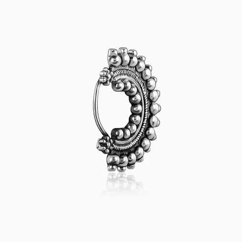 Nitya Oxidised Silver Half Moon Nose Ring