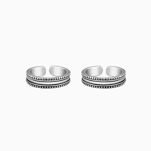Nitya Oxidised Silver Layered Bead Toe Ring