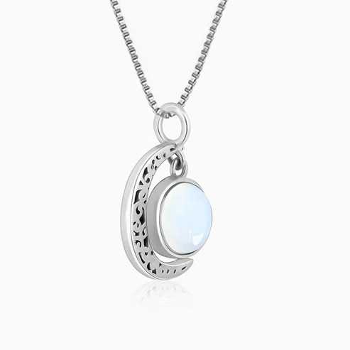 Nitya Oxidised Silver Moonstone Crescent Pendant with Box Chain