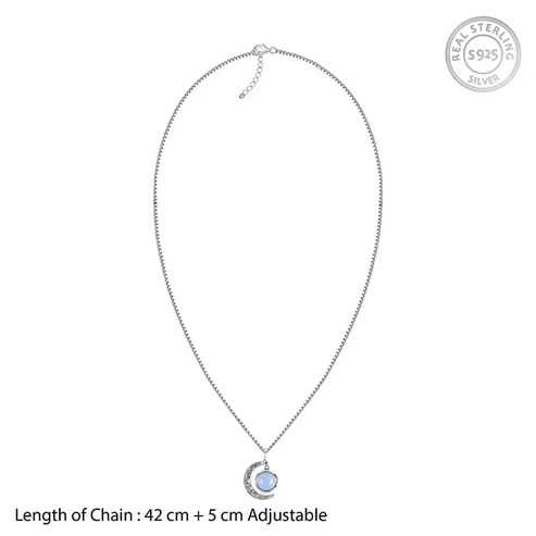 Nitya Oxidised Silver Moonstone Crescent Pendant with Box Chain