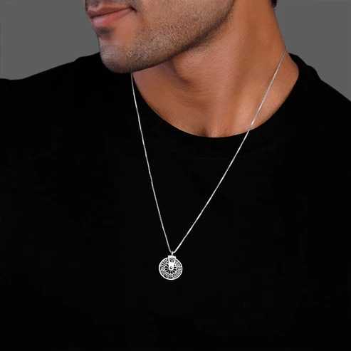 Nitya Oxidised Silver Zodiac Spin Pendant With Box Chain For Him