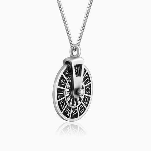 Nitya Oxidised Silver Zodiac Spin Pendant With Box Chain For Him