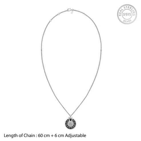 Nitya Oxidised Silver Zodiac Spin Pendant With Box Chain For Him