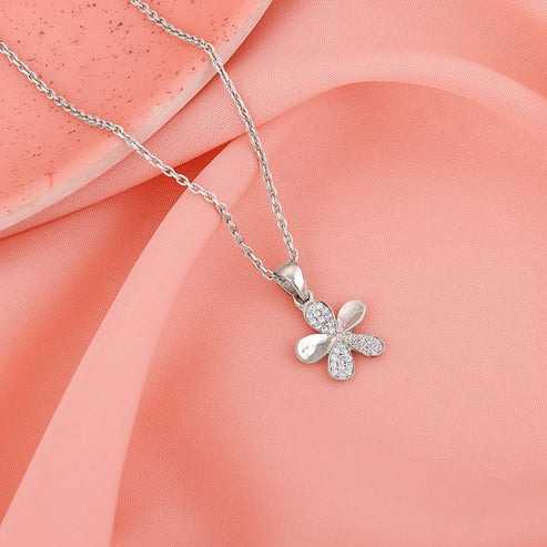 Nitya Silver Flower Pendant With Link Chain