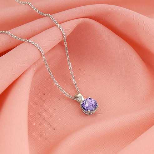 Nitya Silver Gracious Purple Pendant with Link Chain
