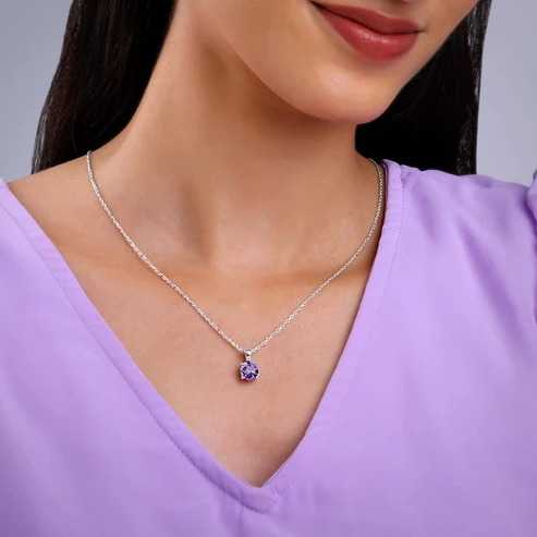 Nitya Silver Gracious Purple Pendant with Link Chain