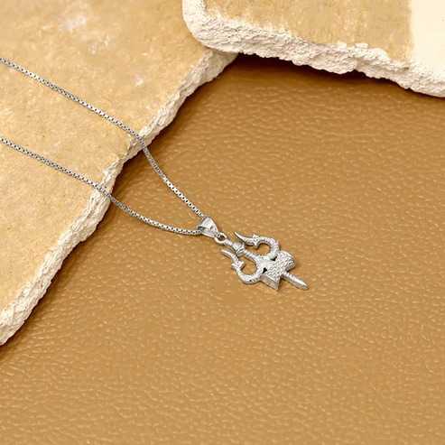 Nitya Silver Trishul Pendant with Box Chain For Him
