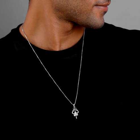 Nitya Silver Trishul Pendant with Box Chain For Him