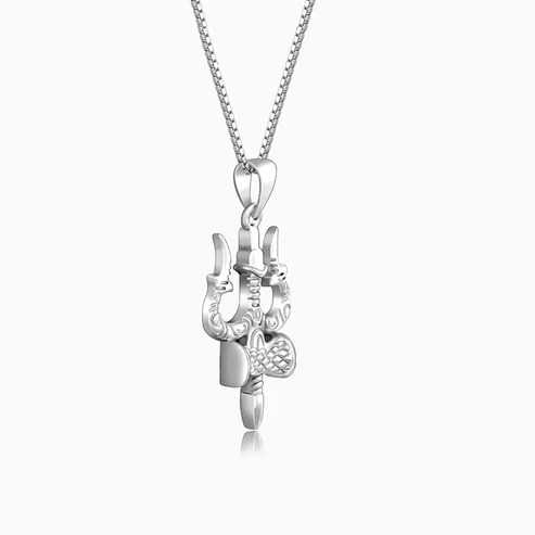 Nitya Silver Trishul Pendant with Box Chain For Him