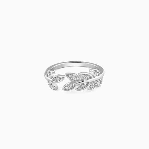 Nitya Silver Zircon Leaf Ring