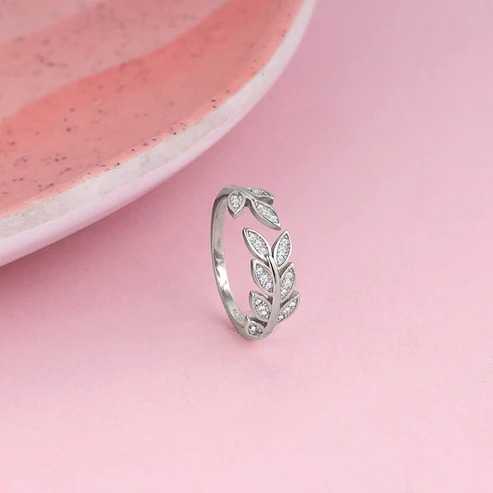 Nitya Silver Zircon Leaf Ring