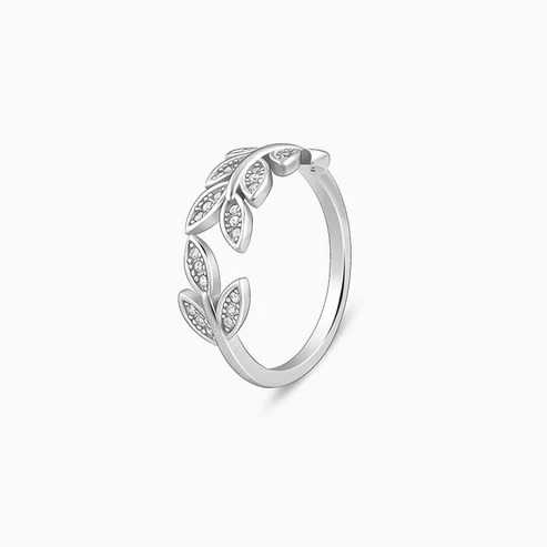 Nitya Silver Zircon Leaf Ring
