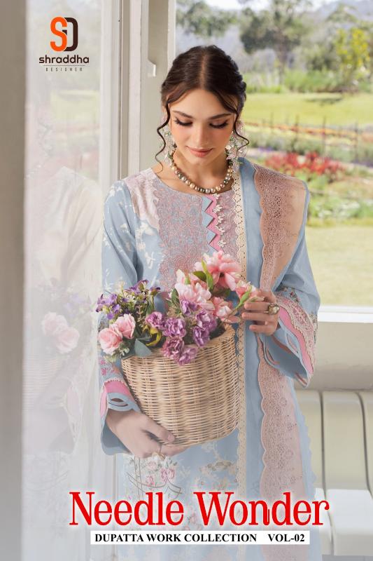 Sharaddha Needle Wonder Vol 2 catalog Chiffon Duppatta pakistani suits importer wholesaler delhi