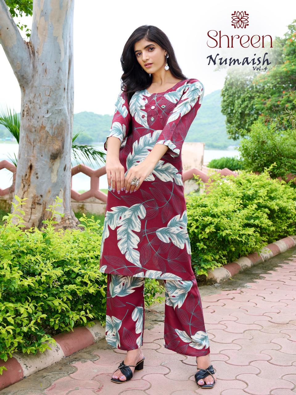 Shreen Numaish Vol 4 catalog rayon modest co ord sets wholesale