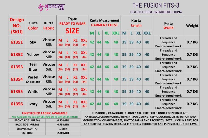 Shubhvastra The Fusion Fits vol 3 catalog mens kurti best quality indian