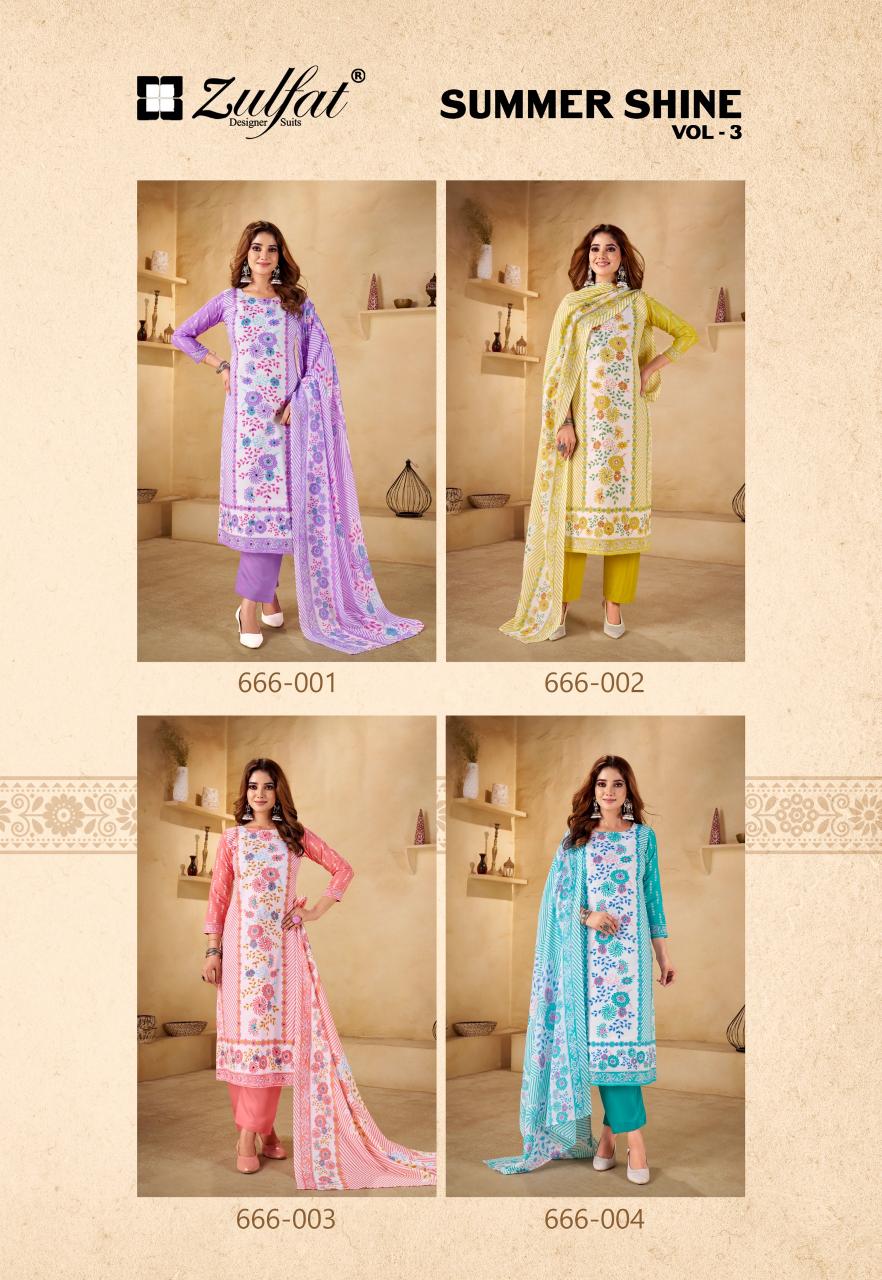 Zulfat Summer Shine vol 3 Catalog wholesale dress material market bangalore